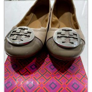 Tory Burch Gray Heron/Taupe Leather Ballet Flat 6.5